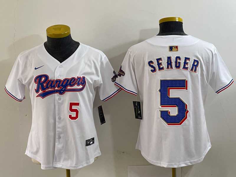 Womens Texas Rangers #5 Corey Seager Number White 2024 Gold Collection Limited Cool Base Jerseys->mlb womens jerseys->MLB Jersey